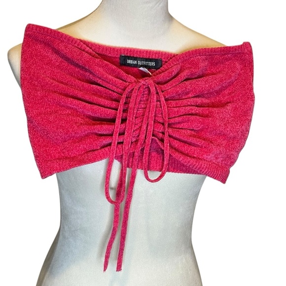 Urban Outfitters Hot Pink Ruched Front Tie Back Cropped Bandeau Size Small - Picture 11 of 15